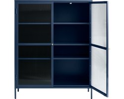 Vitrinekast Blauw - Metaal - 40x110,9x140cm - Soft Closing - Vitrinekast Bronco - Giga Living