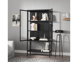 Vitrinekast Borshavisa staal 160x80x35 cm zwart [en.casa]