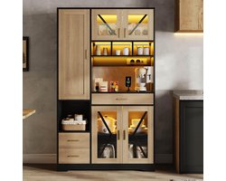 Vitrinekast - Buffetkast - Keuken Organisatie - App-bestuurbare LED - 105x40x185cm - Zwart Houtlook