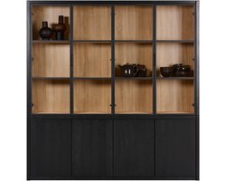 Vitrinekast Chester - Hout - Hout - Eiken/Hout - Naturel/Zwart - 205 x 214 x 40 cm (BxHxD)