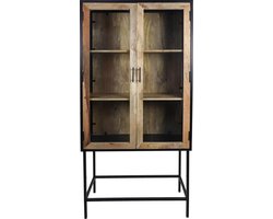 Vitrinekast Dublin - 90x40x190 - Nautrel/zwart - Mangohout/ijzer