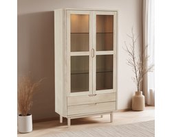 Vitrinekast Eiken - Naturel - 100x45x190cm - Vitrinekast Nyborg