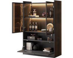Vitrinekast - Glazen Displaykast - Woonkamerkast - Staande Vitrine - App Bediening - Gehard Glas - Push to Open - LED Verlichting - Woonkamer - 120x80x35cm - 1 Stuk - Mat Zwart