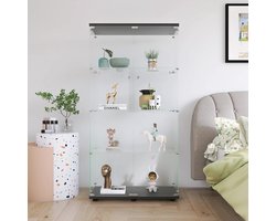 Vitrinekast – Glazen Kast – Opbergkast – Boekenkast – Verzamelkast – Zwart Frame – 4 Glazen Planken met Deur – 80,4x36,4x163,9 cm