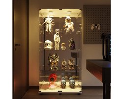 Vitrinekast – Glazen Kast – Opbergkast – Boekenkast – Vitrine – Wit Met LED-Verlichting – 80x36x164 cm – 4 Glasplanken Met 8 Compartimenten