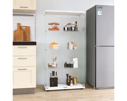 Vitrinekast – Glazen Kast – Vitrine – Opbergkast – Boekenkast – Wit – 4 Glazen Planken – 8 Opbergvakken