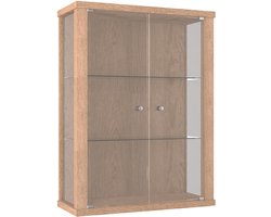 Vitrinekast hangend met 2 deuren & 2 in hoogte verstelbare glasplanken - 80x60x25 cm - Natuurlijke kleur