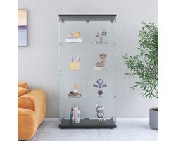 Vitrinekast in zwart, glazen vitrinekast met 4 niveaus en 2 deuren van gehard glas, vitrinekast met slot voor woonkamer, slaapkamer of hal