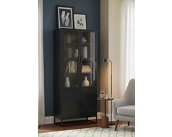 Vitrinekast Industrieel Zwart Metaal 80x40x190 - 80x40x190 cm - Zwart - Metaal 80x40x190 cm – Hoge - Medahomestore