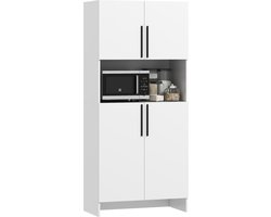 Vitrinekast Keukenkast Opbergkast 79x40x175cm Wit Spanplaat Voorraadkast Met Magnetronrek Keuken Kast Woonkamer Eetkamer Multifunctioneel Hoge Kast Buffetkast Met Planken Modern Stabiel Ruimtebesparend