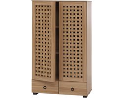 Vitrinekast MCW-N87, woonkamer kast, 3D vlechtwerk design 2 deuren 3 opbergvakken 2 soft-close laden, 138x80x36cm ~ bruin
