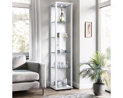 Vitrinekast met glas staand met 1 deur, 4 in hoogte verstelbare glasplanken - Vitrinekast met led verlichting - 176x37x33 cm - Wit
