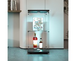 Vitrinekast met LED-verlichting, 86,2 cm glazen vitrinekast, 2 lagen met 1 deur en slot, moderne glazen verzamelkast, staande glazen opbergkast voor woonkamer, slaapkamer, kantoor, zwart