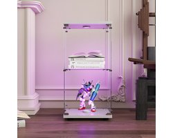 Vitrinekast met LED-verlichting, 86,2 cm glazen vitrinekast, 2 lagen met 1 deur en slot, moderne glazen verzamelkast, staande glazen opbergkast voor woonkamer, slaapkamer, kantoor, wit