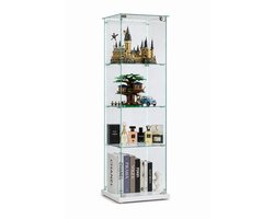 Vitrinekast met LED Verlichting – Glazen Displaykast voor LEGO, Parfum & Verzamelobjecten – 5 Planken – Moderne Kast met Deur – Wit