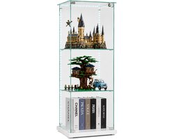 Vitrinekast met LED Verlichting – Glazen vitrinekast voor LEGO, Parfum & Verzamelobjecten – 3 Planken – Moderne Kast met Deur – Wit