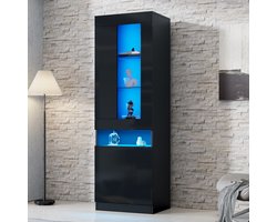 Vitrinekast met LED-verlichting - opbergkast kasten - woonkamerkast - buffetkast - zwart