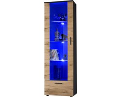 Vitrinekast met led Verlichting - Vitrinekast met Glas - Vitrinekasten Woonkamer - 50x70x200cm - Bruin