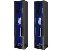 Vitrinekast met led Verlichting - Vitrinekast met Glas - Vitrinekasten Woonkamer - 80x50x170cm - Zwart