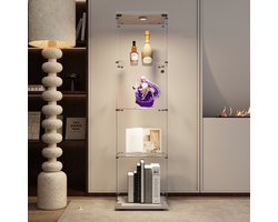 Vitrinekast met LED Verlichting Wit – 4 Laags Glazen Displaykast met Enkele Glasdeur – Collectiekast met Slot en RGB Sfeerverlichting