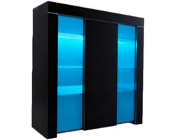 Vitrinekast Met LED Zwart 94x35x83 cm UV Hoogglans Glas Woonkamer Opbergen Display modern stijlvol