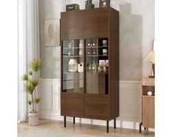 Vitrinekast - Multifunctioneel - Glasfront en Lade - Walnoot Optiek met Planken - Hout - Walnoot