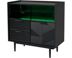 Vitrinekast Opbergkast, badkamerkast, dressoir met lichtlijst, 80 cm breed, glazen deur