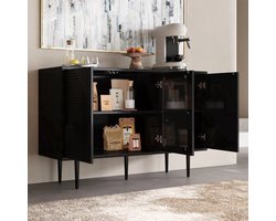 Vitrinekast – Opbergkast – Wandkast – Kast Met Deuren – 3 Kasten – Handenvrij Deursysteem – Metalen Poten