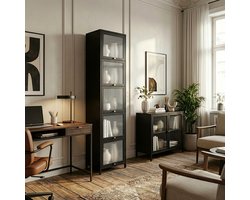 Vitrinekast Ostersund 174x40x35 cm zwart [en.casa]