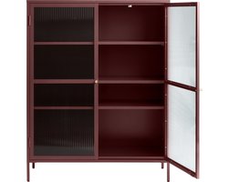 Vitrinekast Rood - Metaal - 40x110,9x140cm - 2 Deuren - Soft Closing - Vitrinekast Bronco - Giga Living