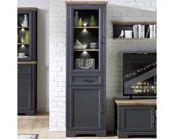 Vitrinekast Samine | 66 x 42 x 204 cm | Grafietgrijs design - Emob - Vitrinekast - Antraciet - Spaanplaat; Glas