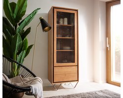 Vitrinekast Stonegrace 60x175 Acacia natuur 1 deur 2 laden steen fineer V-voet