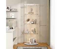 Vitrinekast van Gehard Glas met LED – Vijfhoekige Displaykast met Slot, 4 Planken