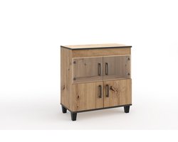 Vitrinekast Vanessa VI Lage kast Glazen barkast Kasten Rekken Houten meubels Glazen deur met houten poten Woonkamermeubel