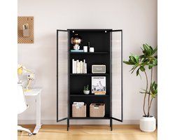 Vitrinekast Vinterhavn metalen opbergkast 180x80x35 cm zwart [en.casa]
