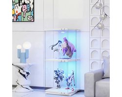 Vitrinekast Wit 40 × 40 × 120 cm - Draaibare Glazen Displaykast met 3 Lagen, Glazen Deur en LED-Verlichting, Wijnkast en Opbergkast voor Woonkamer, Beeldjes en Verzamelingen