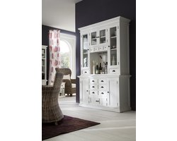 vitrinekast wit - buffetkast wit - landelijke witte vitrinekast - 145x50x220 hoog - diverse lades en deuren - gemonteerd - Nova Solo - BCA597