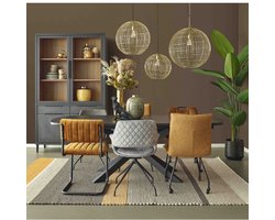 Vitrinekast Zwanenburg - Lamulux - Zwart/Teak - 125x212x48 cm (BxHxD) - 4 Draaideuren - 2 Laden - Inclusief kastverlichting
