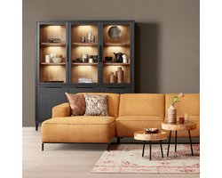 Vitrinekast Zwanenburg - Lamulux - Zwart/Teak - 190x212x48 cm (BxHxD) - 6 Draaideuren - 4 Laden - Inclusief Kastverlichting