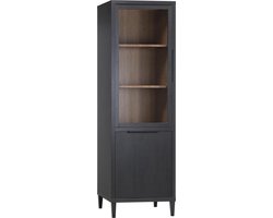Vitrinekast Zwanenburg - Lamulux - Zwart/Teak - 67x212x48 cm (BxHxD) - 2 Draaideuren - Inclusief kastverlichting