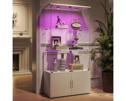 Vitrinekasten - Wandkast - glazen vitrinekast - RGB LED verlichting - Gehard glas - Kastdeursloten - 2 deurs kluisjes - Aluminium handgrepen - Grote opbergruimte - 78x35x164 cm - Moderne stijl - Wit