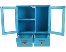 Vitrinekastje - Blauw - 36 x 31 x 12,4 cm - Dubbele Deuren - Voor Slaapkamer en Woonkamer