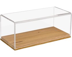 Vitrinekastje - Geel - 27 x 12 x 11 cm - Met houten sokkel - Voor modelauto's