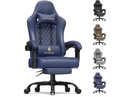 Vittanly - Game Stoel - Gaming Stoel - Gaming Stoel - Ergonomische Bureaustoel - Gamestoel - Verstelbaar - Gaming Chair - Inclusief voetensteun - Blauw