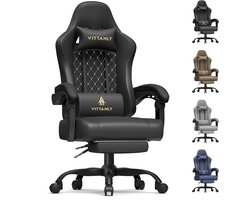 Vittanly - Game Stoel - Gaming Stoel - Gaming Stoel - Ergonomische Bureaustoel - Gamestoel - Verstelbaar - Gaming Chair - Inclusief voetensteun - Zwart