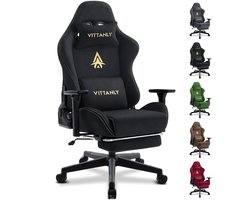 Vittanly Gaming stoel - luxe imitatie suède Gamestoel- ergonomische bureaustoel met voetensteun - hoofdsteun en lendenkussen-3D armleuningen-90-155 graden rugleuning-zwart