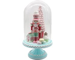 Viv! Christmas Kerstbeeld - Kerst Notenkraker in Glazen Stolp - pastel - roze blauw - 41cm