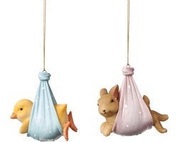 Viv! Christmas Paasdecoratie Hanger - Pulleke (eend) en Lamprei (konijn) - set van 2 - pasen - pastel - 8cm