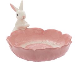 Viv! Christmas Paasservies - Bloemvormige Schaal met Konijn - keramiek - pasen - roze - 27cm