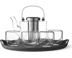 Viva Scandinavia - Koffie & Thee Bjorn Theeset - Dienblad - Theepot - 4 glazen - Set van 6 Stuks - Transparant